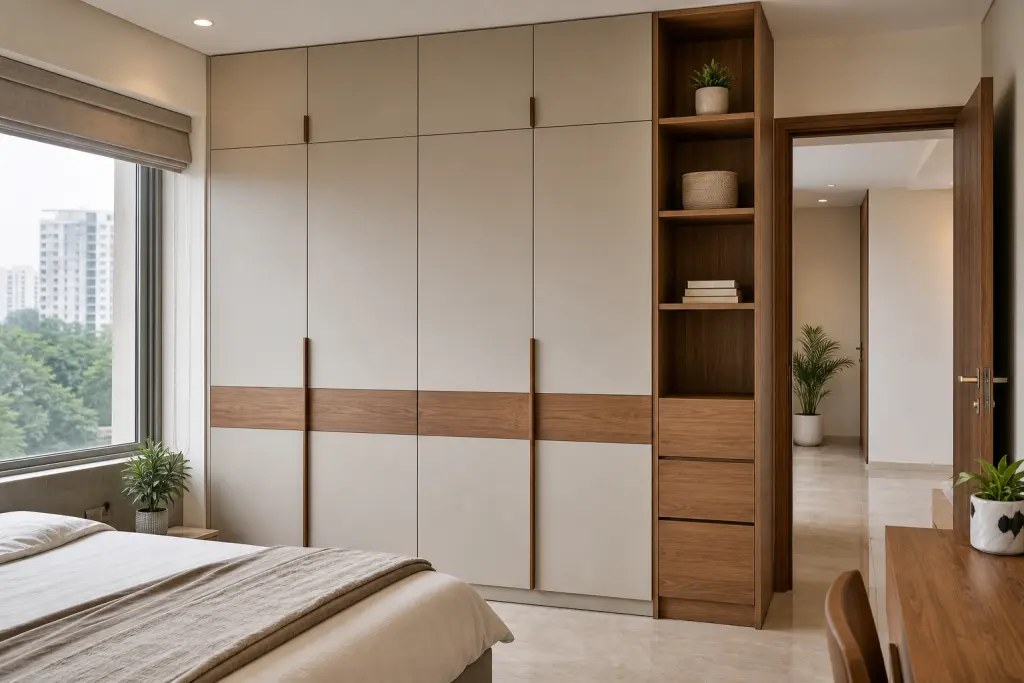 Modern modular wardrobe design in a Bangalore bedroom