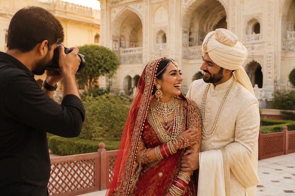 Wedding photographers in Jaipur capturing a couple at a heritage venue